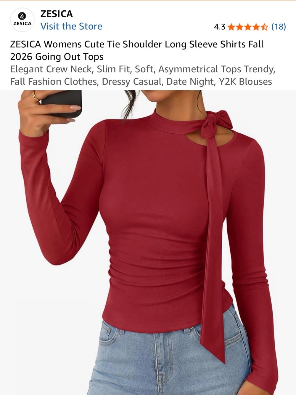NEW w/Tags Red Tie-Shoulder Long Sleeve Slim Top